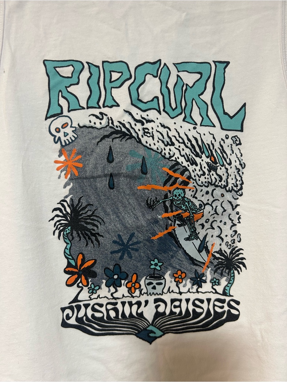 Rip Curl “Pushin’ Daisies” White Tank with Teal & Orange Graphic - Picture 3 of 5